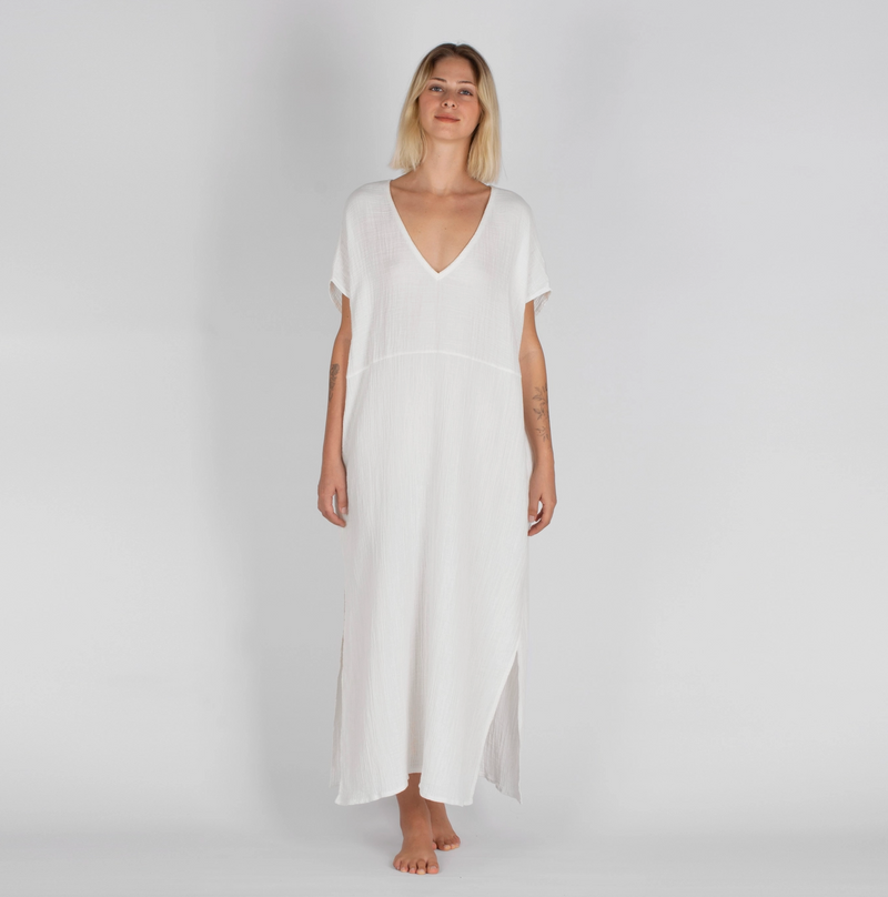 Double-Layered Muslin Caftan Dress-zoom-