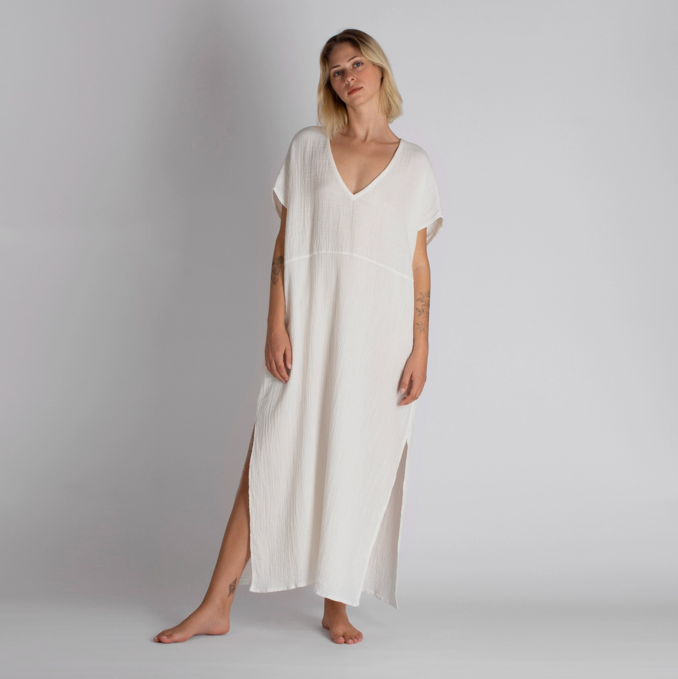 Double-Layered Muslin Caftan Dress