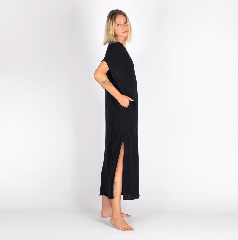 Double-Layered Muslin Caftan Dress-zoom-