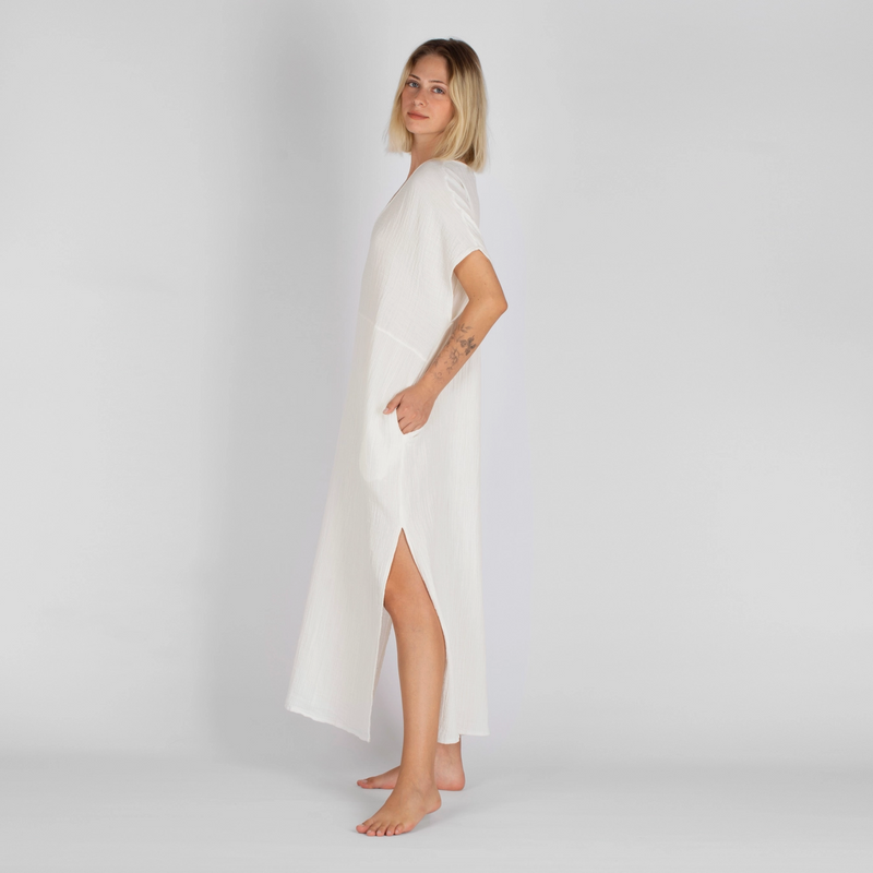 Double-Layered Muslin Caftan Dress-zoom-