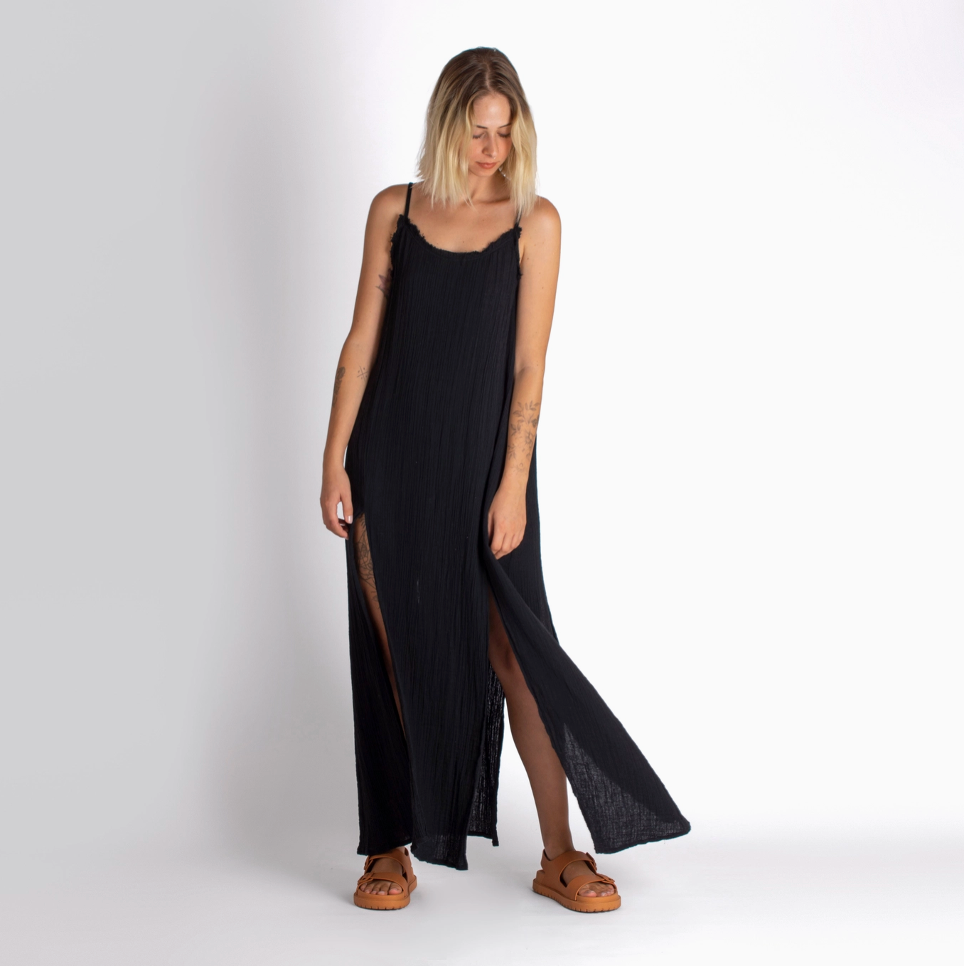 Double-Layered Muslin Maxi Dress