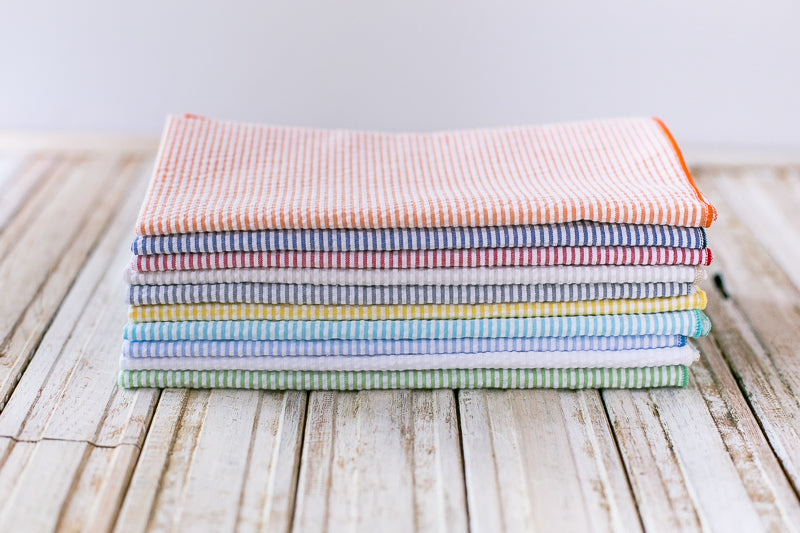 Seersucker Cloth Napkins - Vibrant, Easy-Care | Set of Eight
