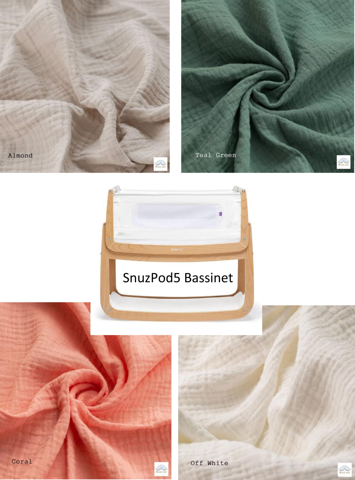 SnuzPod 5 Bassinet Cradle Custom Made Fitted Sheet - Organic Cotton Gauze-zoom-1