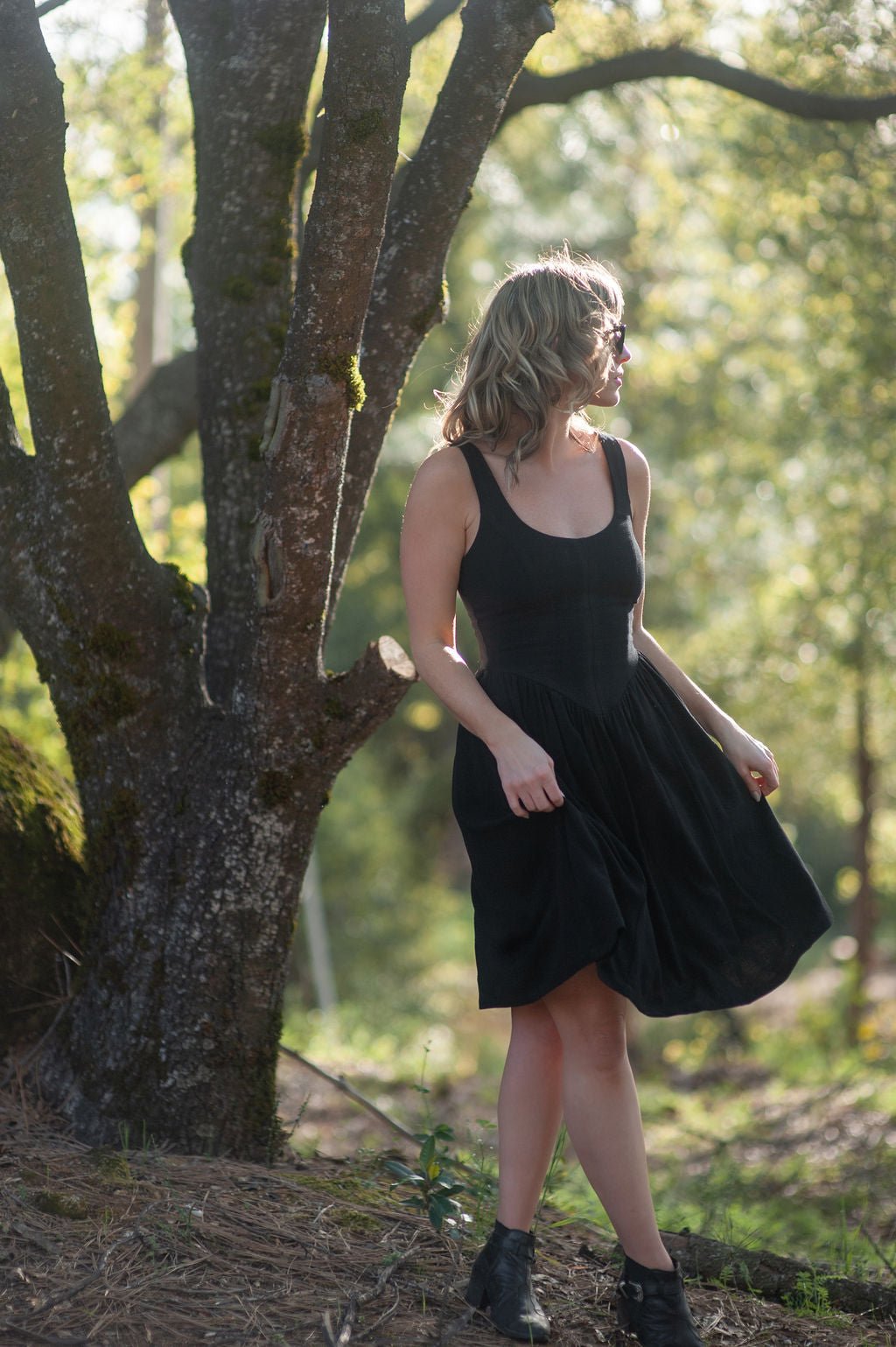 Agnes Dress in Black Linen - Aware House
