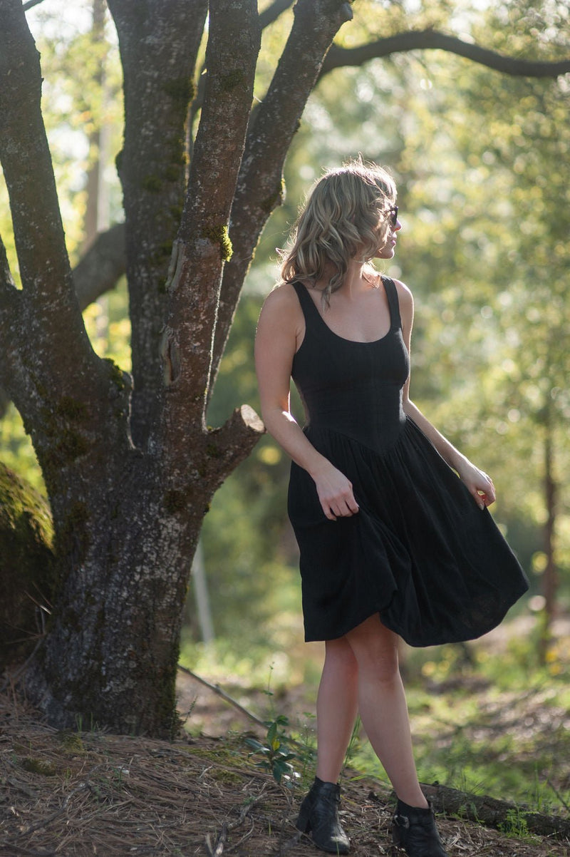 Agnes Dress in Black Linen-zoom-