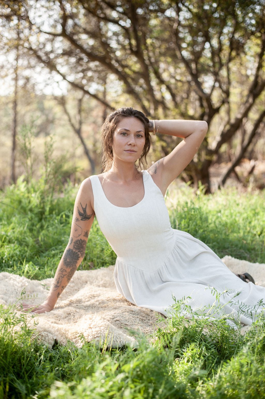 Agnes Dress in Oat Linen - Aware House - Field Day - 