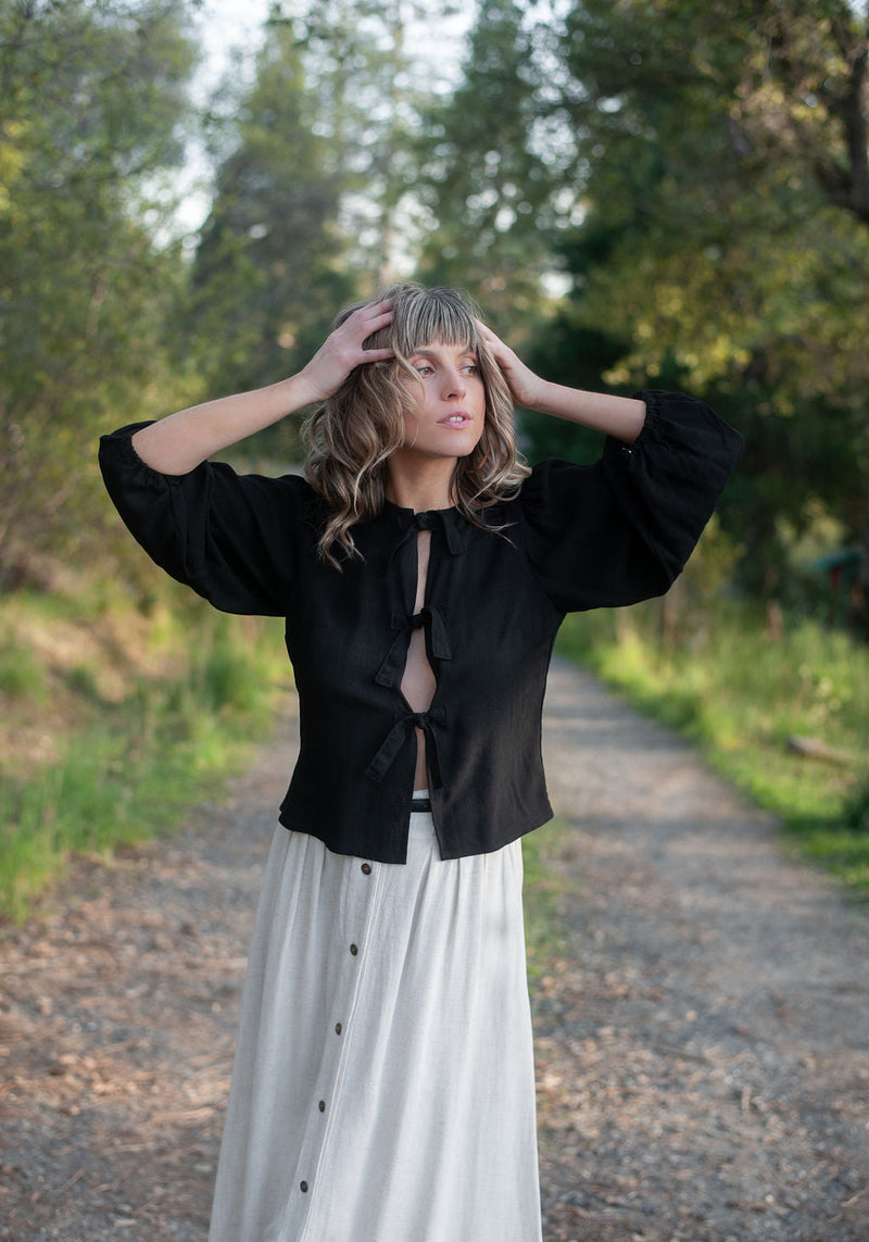Poet Top in Black Cotton-zoom-