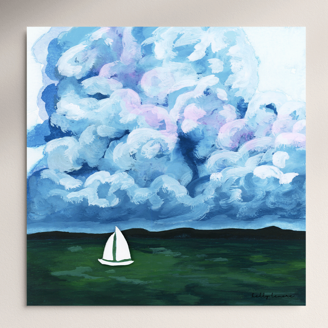 Stormy Green Seascape Painting | Fine Art Print-zoom-1
