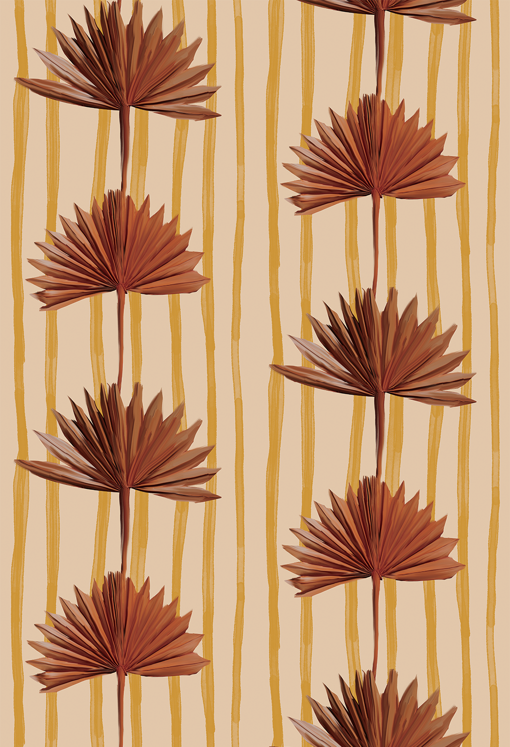Stripey Palm Wallpaper, nude mustard and rust-zoom-2