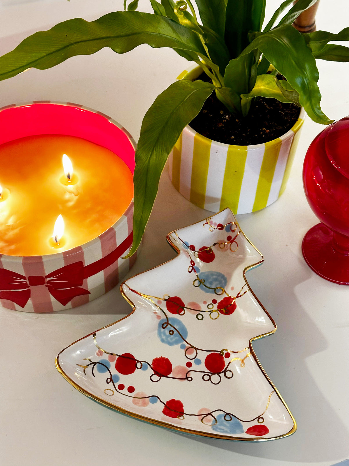 Retro Christmas Tree Dish with 22k Gold Accents-zoom-1