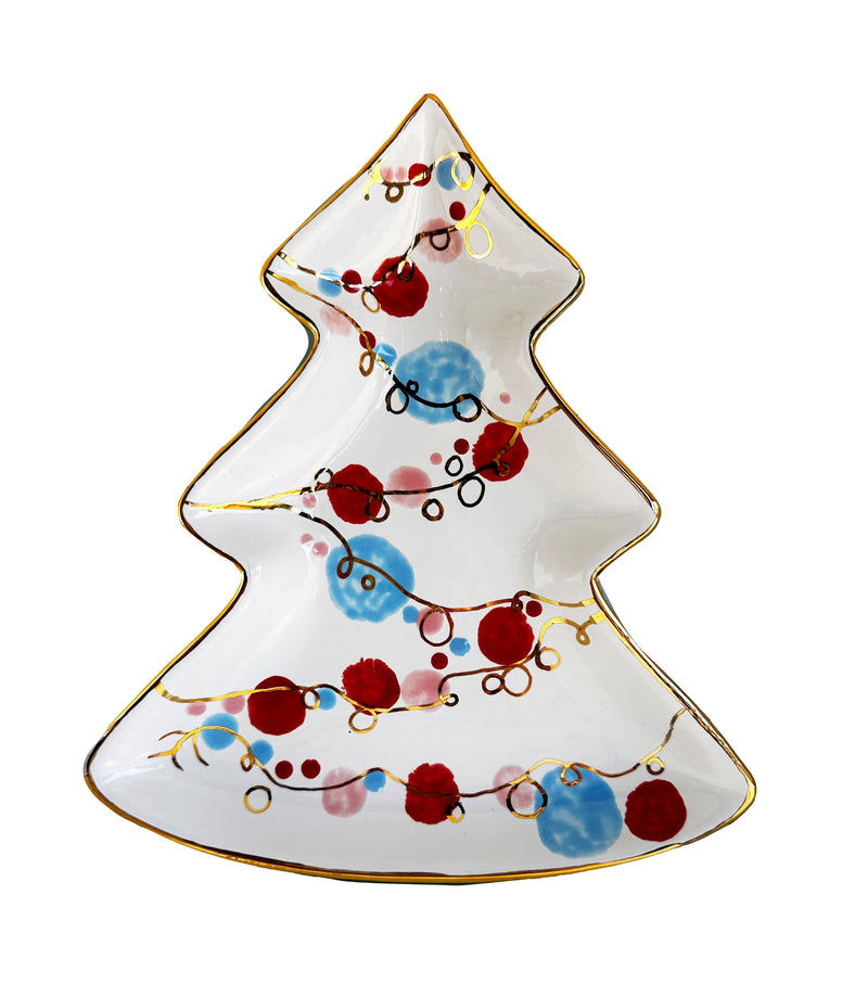 Retro Christmas Tree Dish with 22k Gold Accents-zoom-