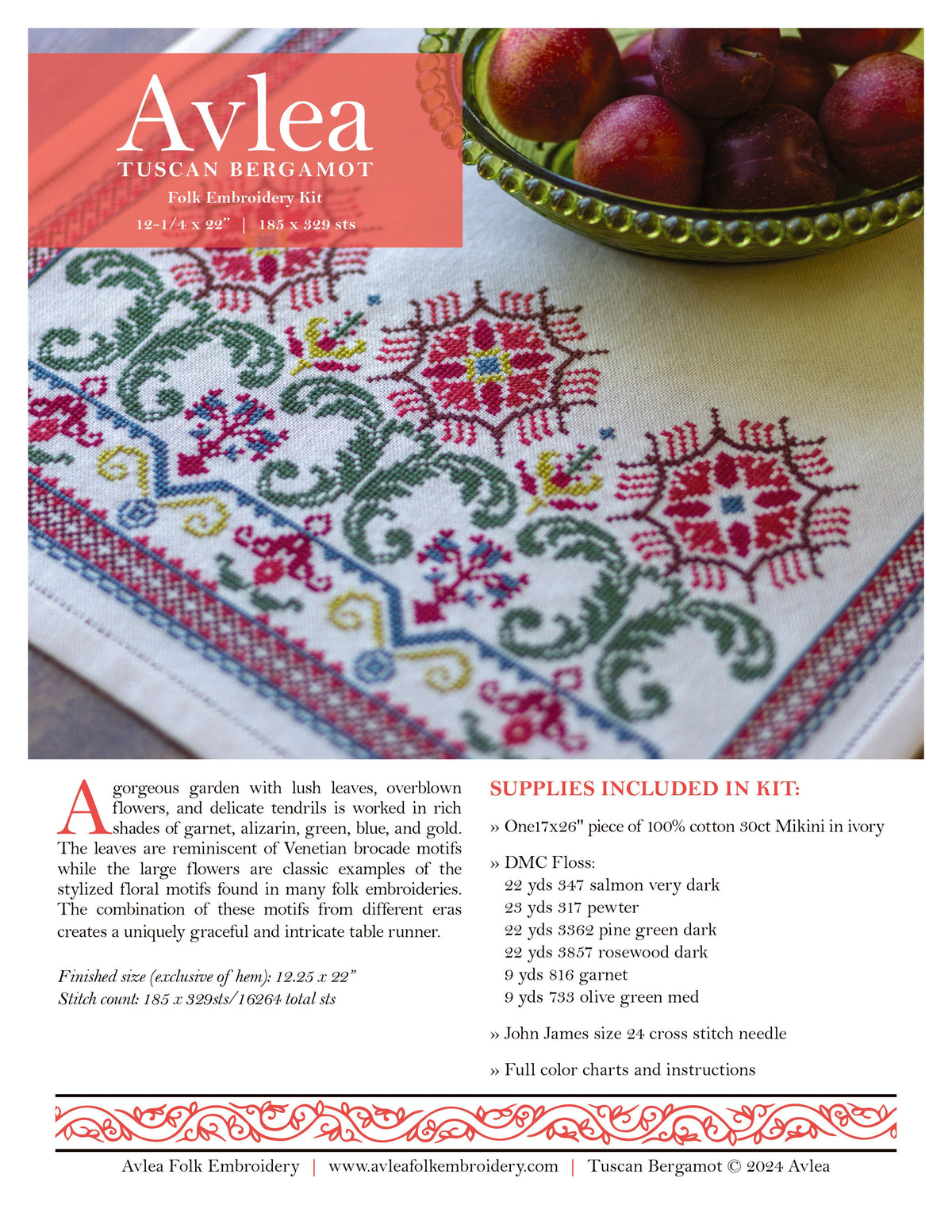 Tuscan Bergamot cross stitch folk embroidery kit-zoom-7