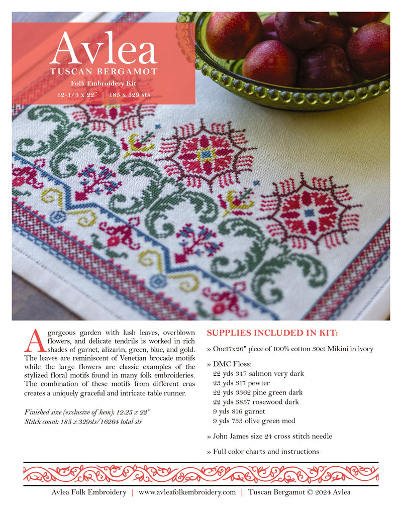 Tuscan Bergamot cross stitch folk embroidery kit-zoom-