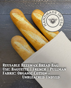 Baguette Beeswax Bread Bag | Reusable Cotton Storage - Aware House - Five Oaks Farm -