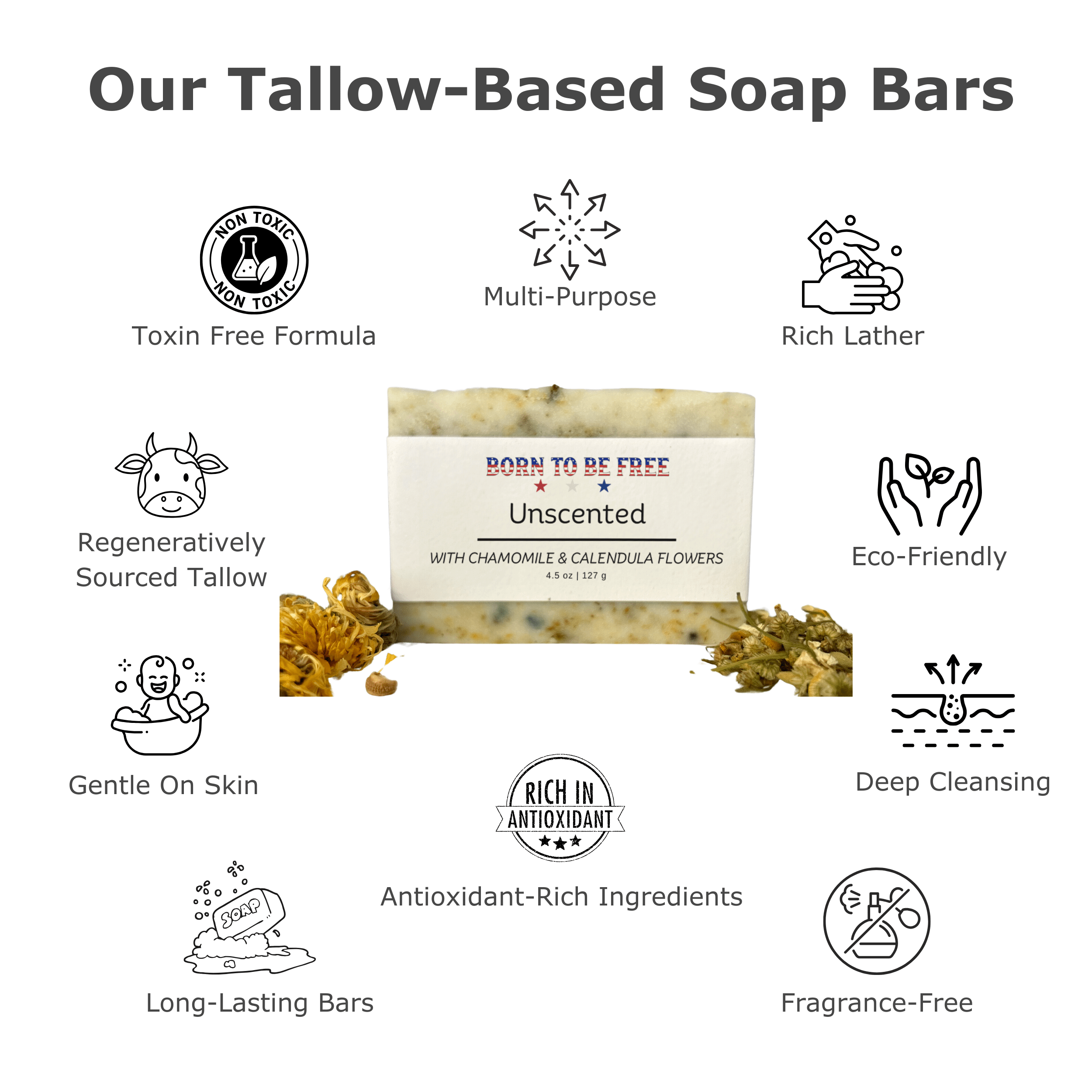 Dried Chamomile & Calendula Unscented Tallow Soap Bar-zoom-3