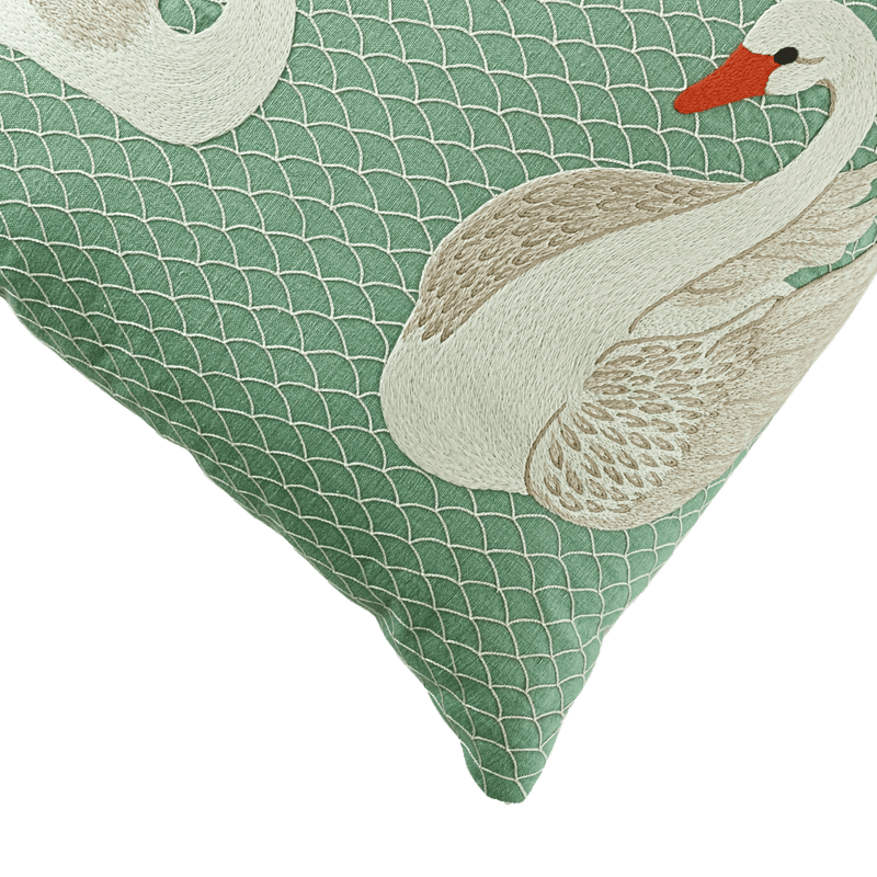Hand Embroidered Birds Pillow Cover | Swans-zoom-