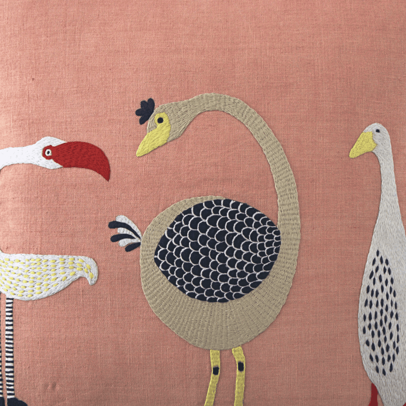 Hand Embroidered Birds Pillow Cover | 20" x 20"-zoom-