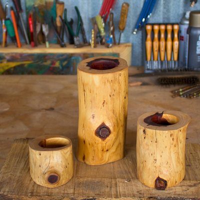 Western Red Cedar Wooden Candle Holders Set of Three