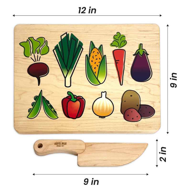Kid's Chef-in-Training Veggie Wooden Cutting Board with Handcrafted Wooden Knife-zoom-