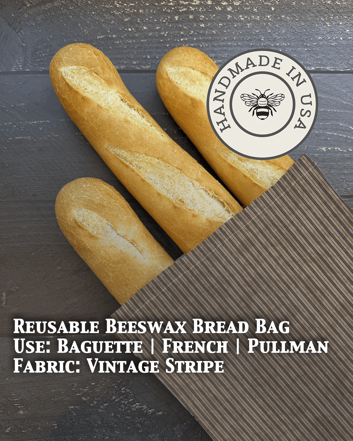 Baguette Beeswax Bread Bag | Reusable Cotton Storage - Aware House - Five Oaks Farm - 