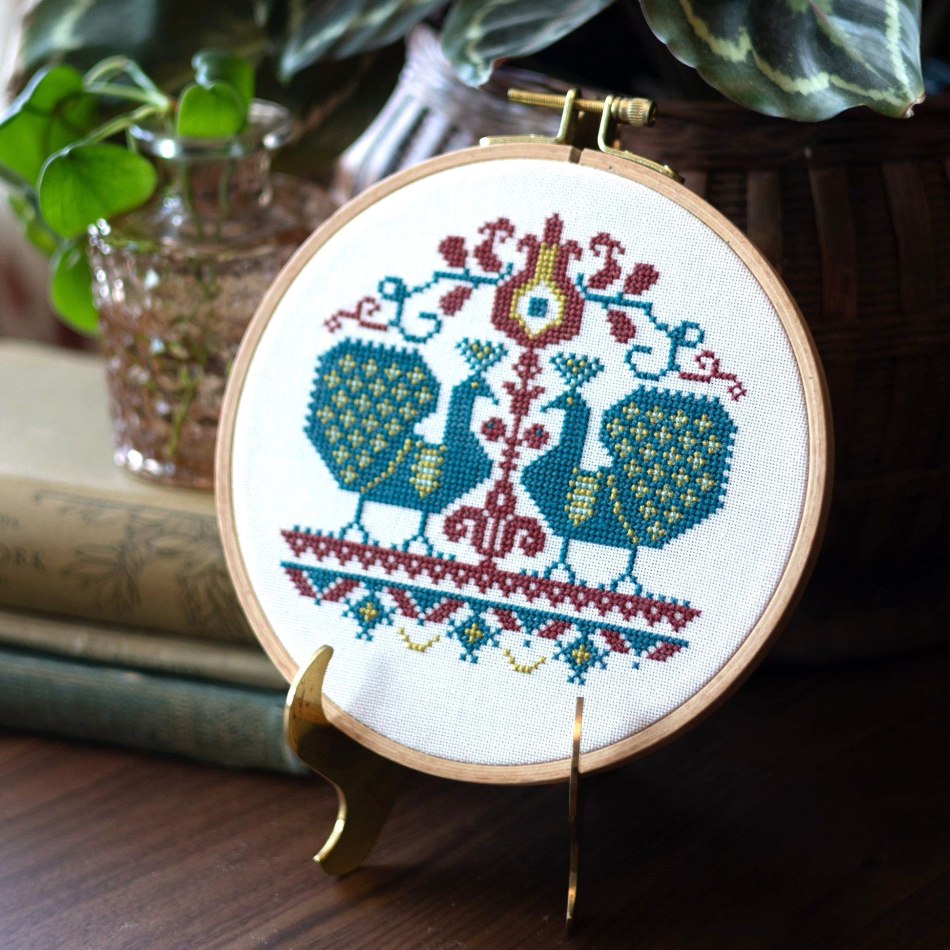 Vlachernai Peacocks Cross Stitch Hoop Kit-1