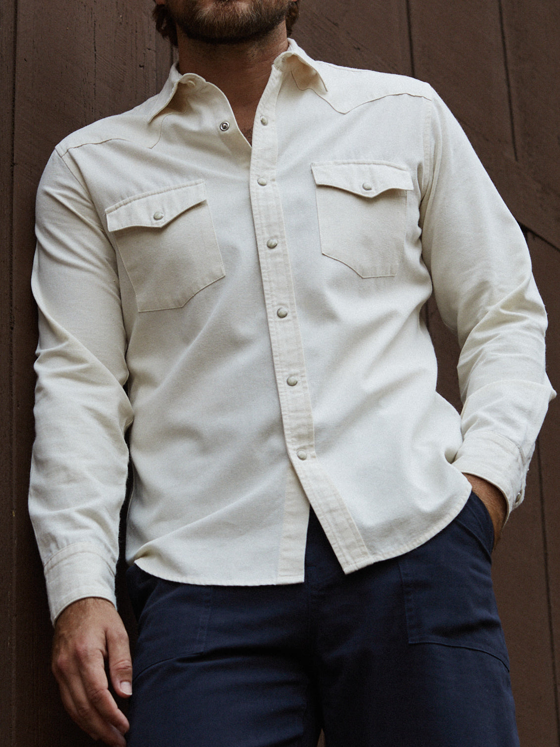 Bone Ecru Denim Men's Shirt-zoom-2