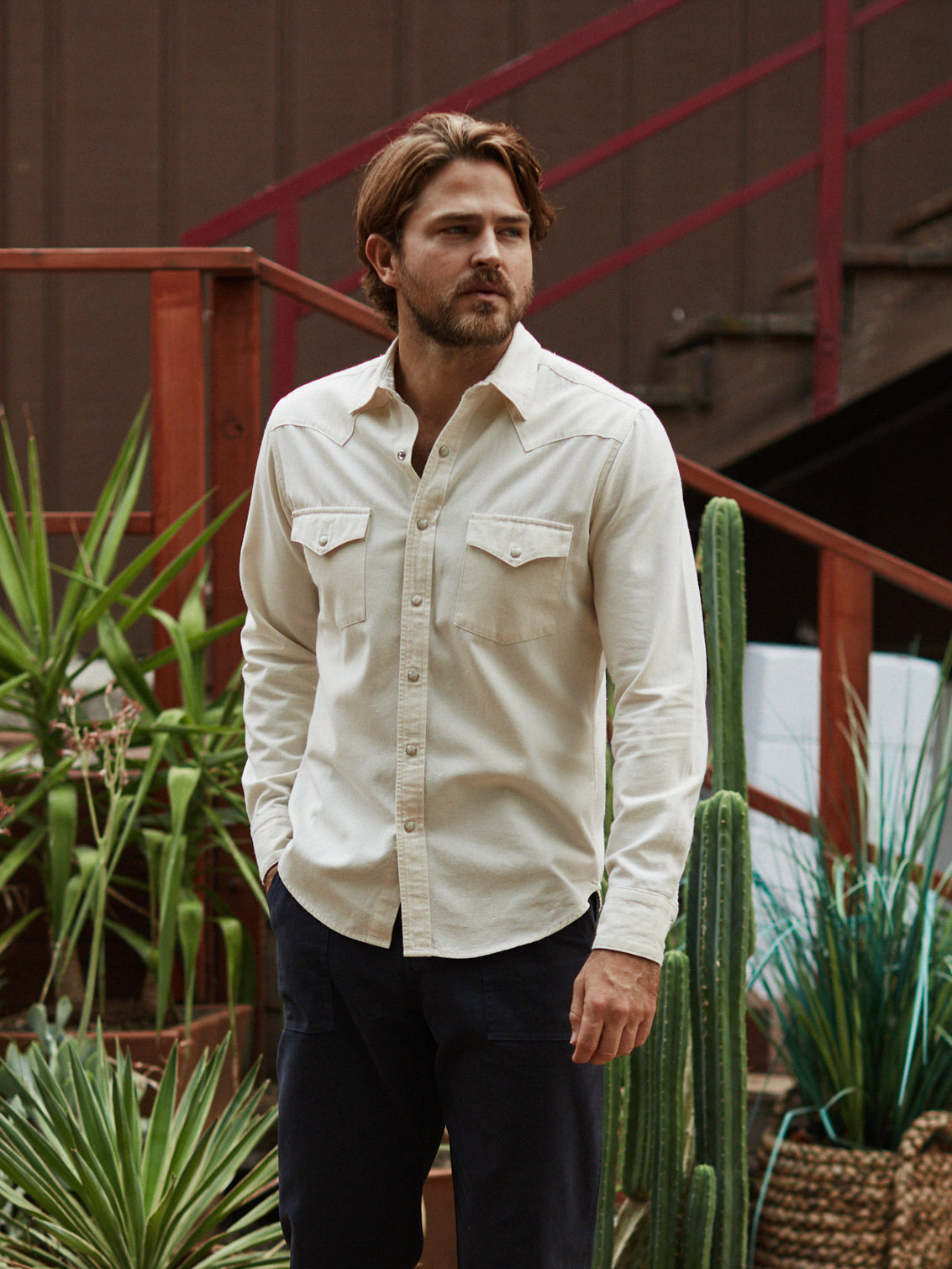 Bone Ecru Denim Men's Shirt-zoom-4