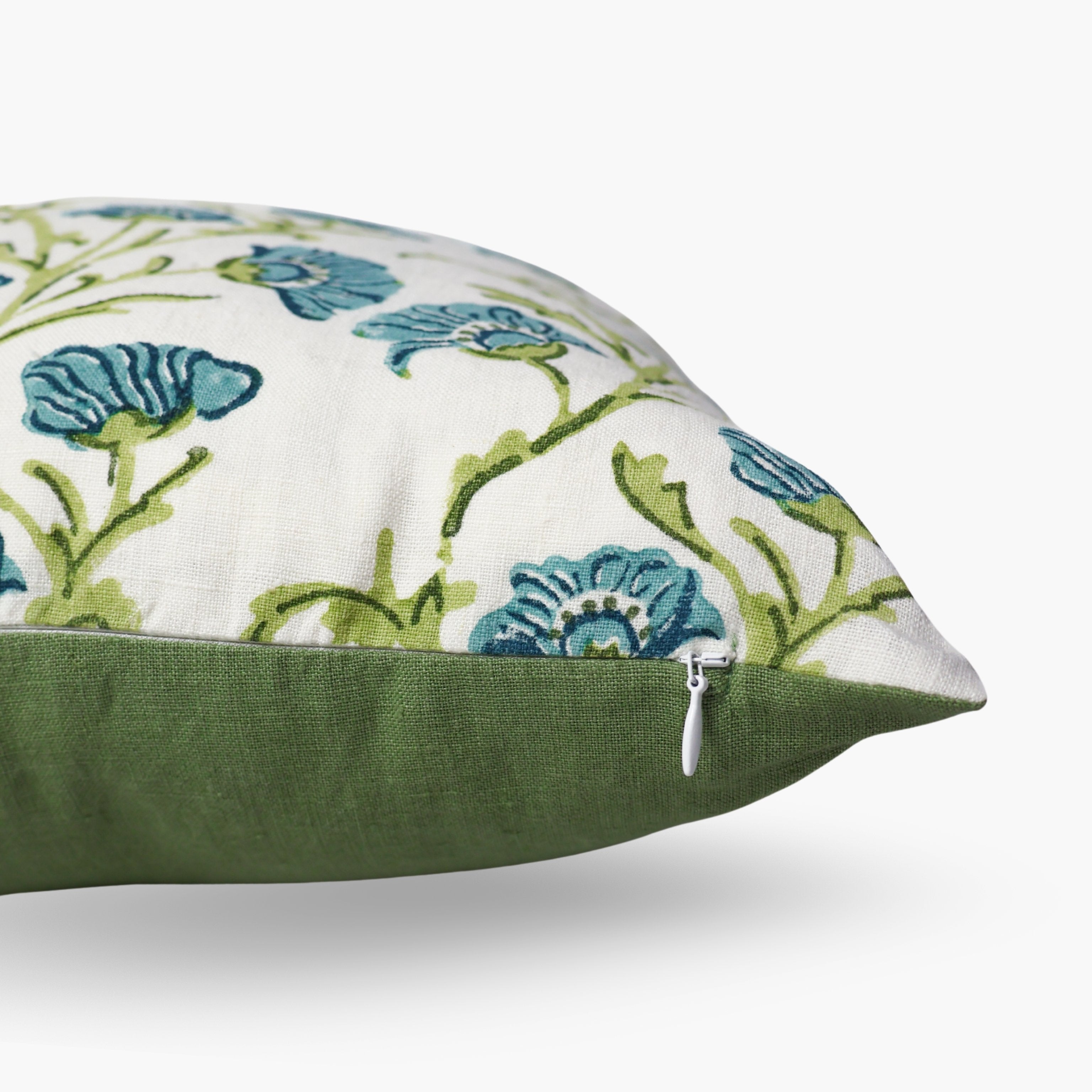 Bella Throw Pillow Cover – Olive Green & Blue-zoom-3