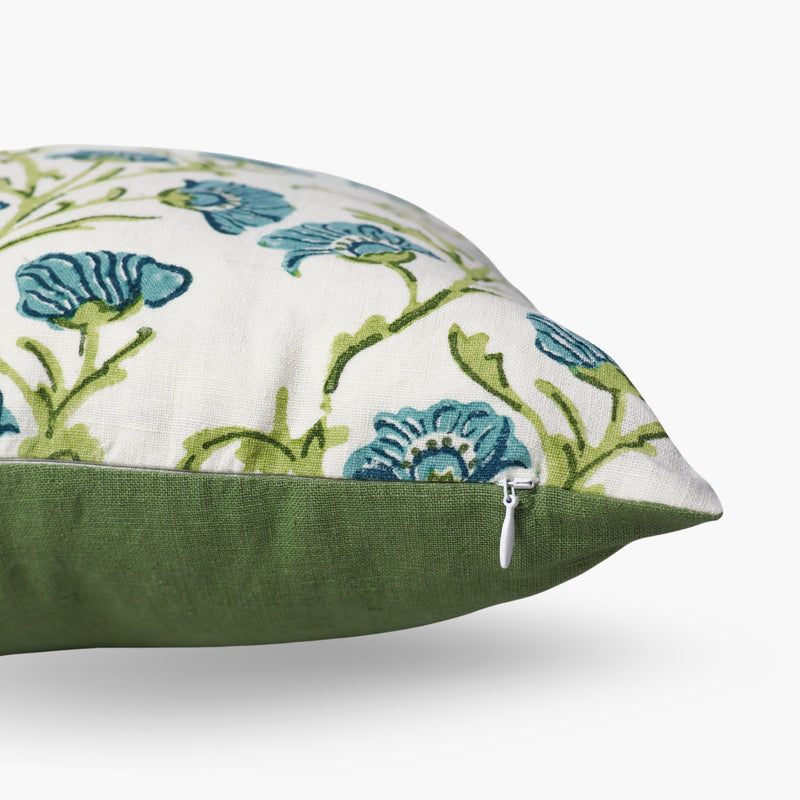 Bella Throw Pillow Cover – Olive Green & Blue-zoom-