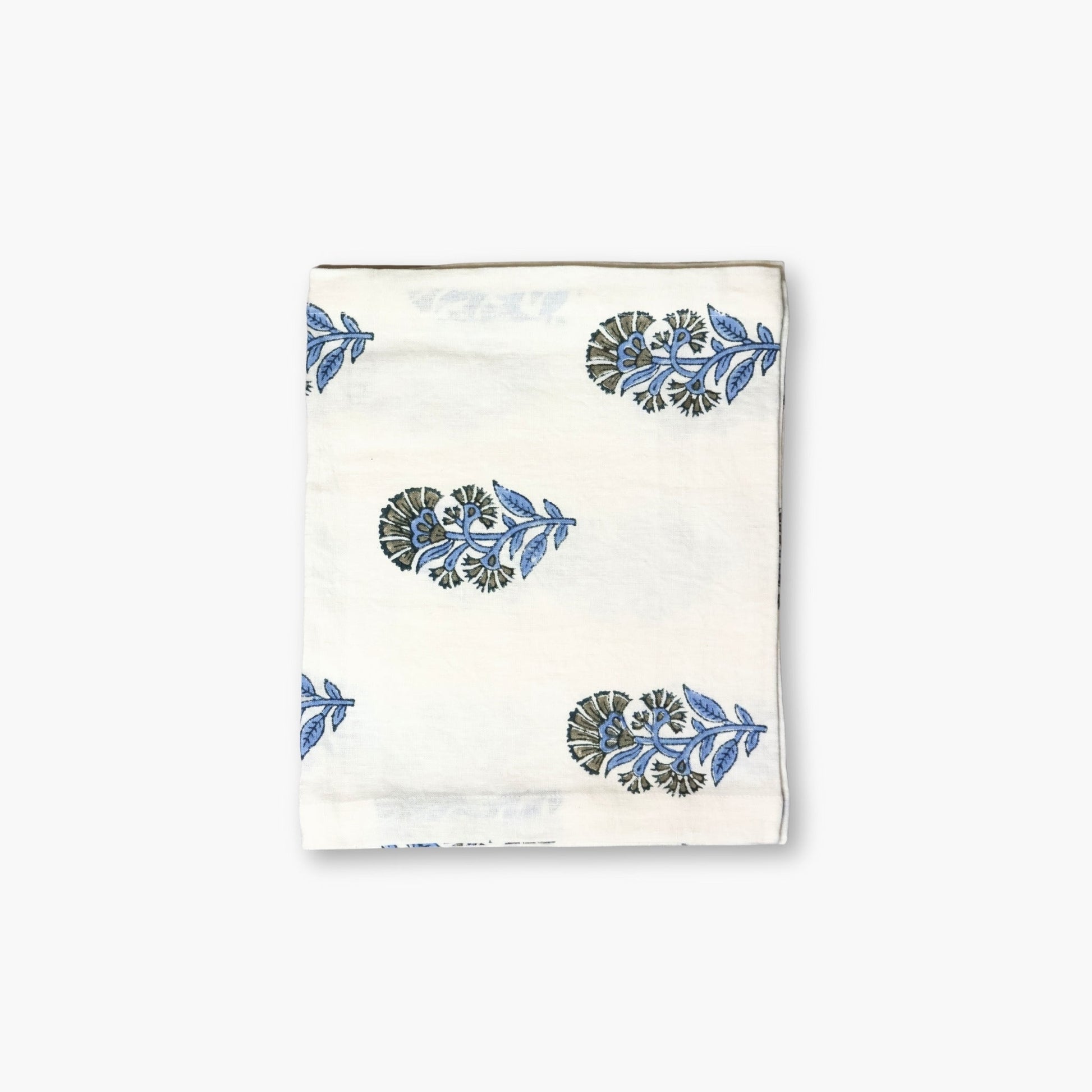 Begum Hand-Printed Linen Table Runner – Cornflour Blue-1