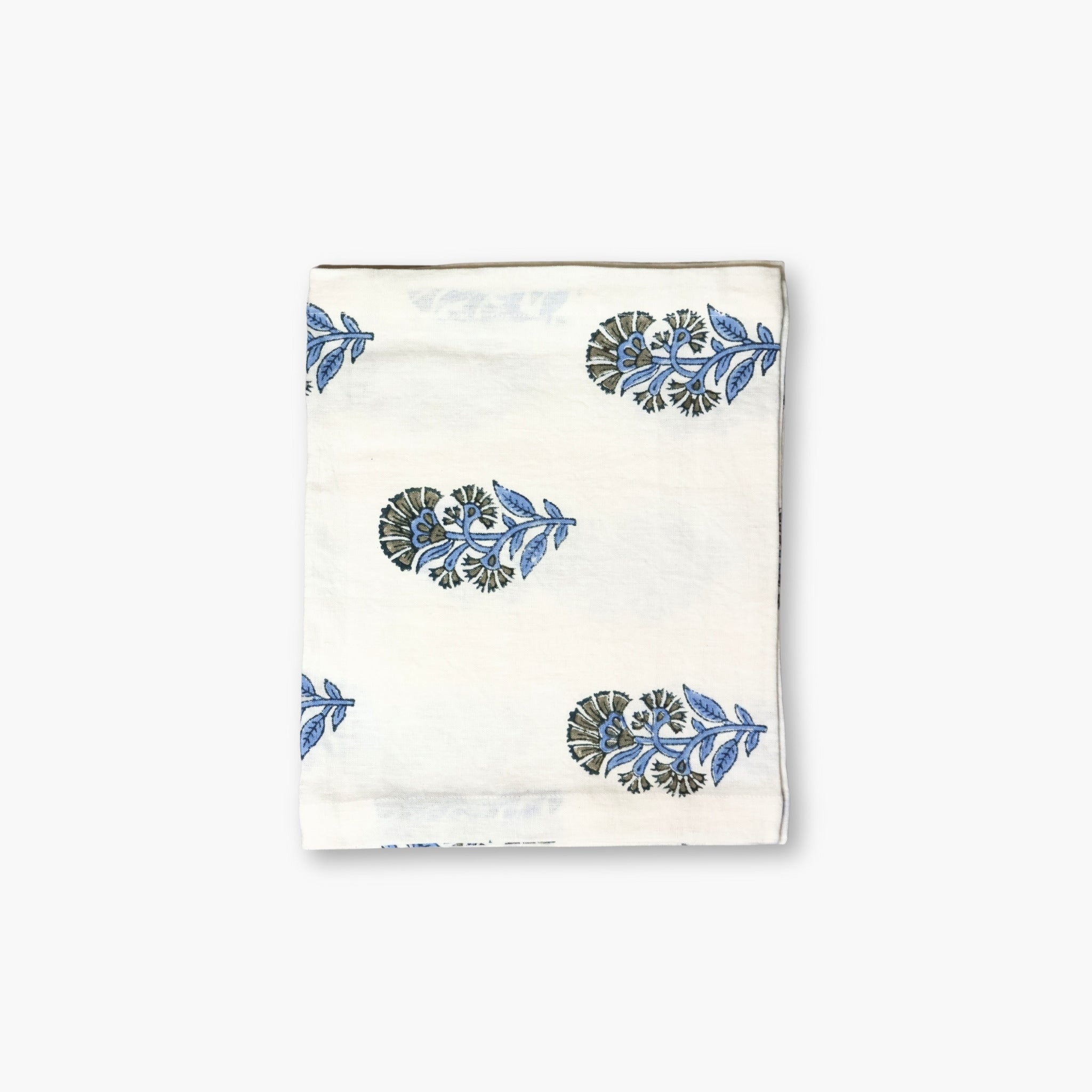 Begum Hand-Printed Linen Table Runner – Cornflour Blue-zoom-1