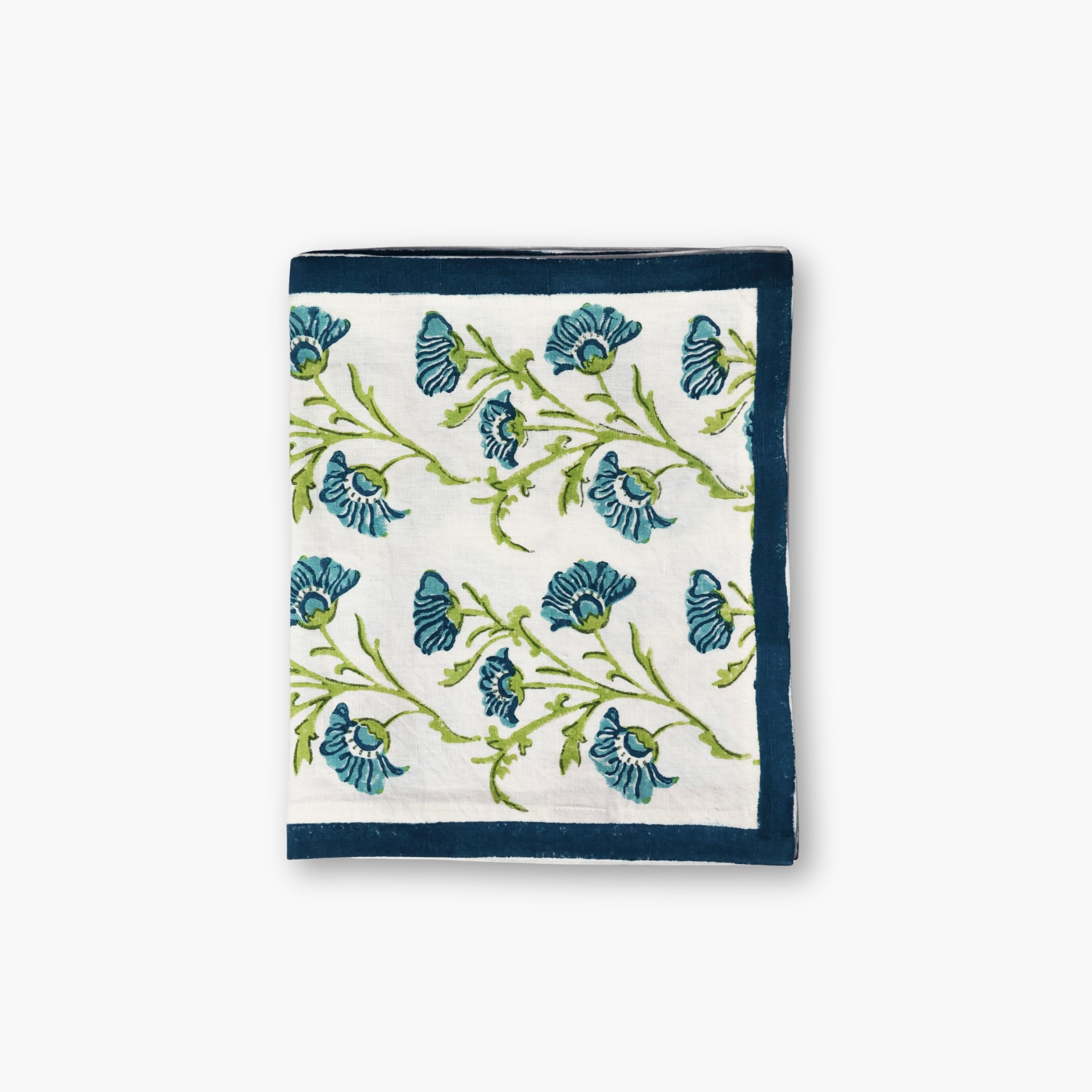 Bella Hand-Printed Linen Table Runner – Olive Green & Blue