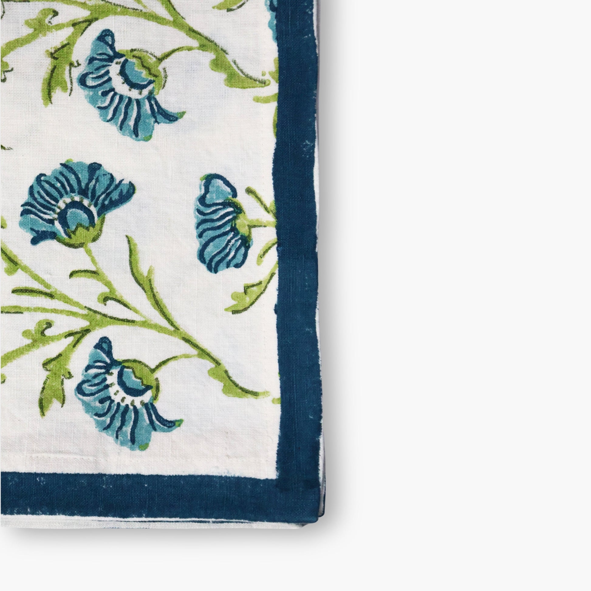 Bella Hand-Printed Linen Table Runner – Olive Green & Blue-3