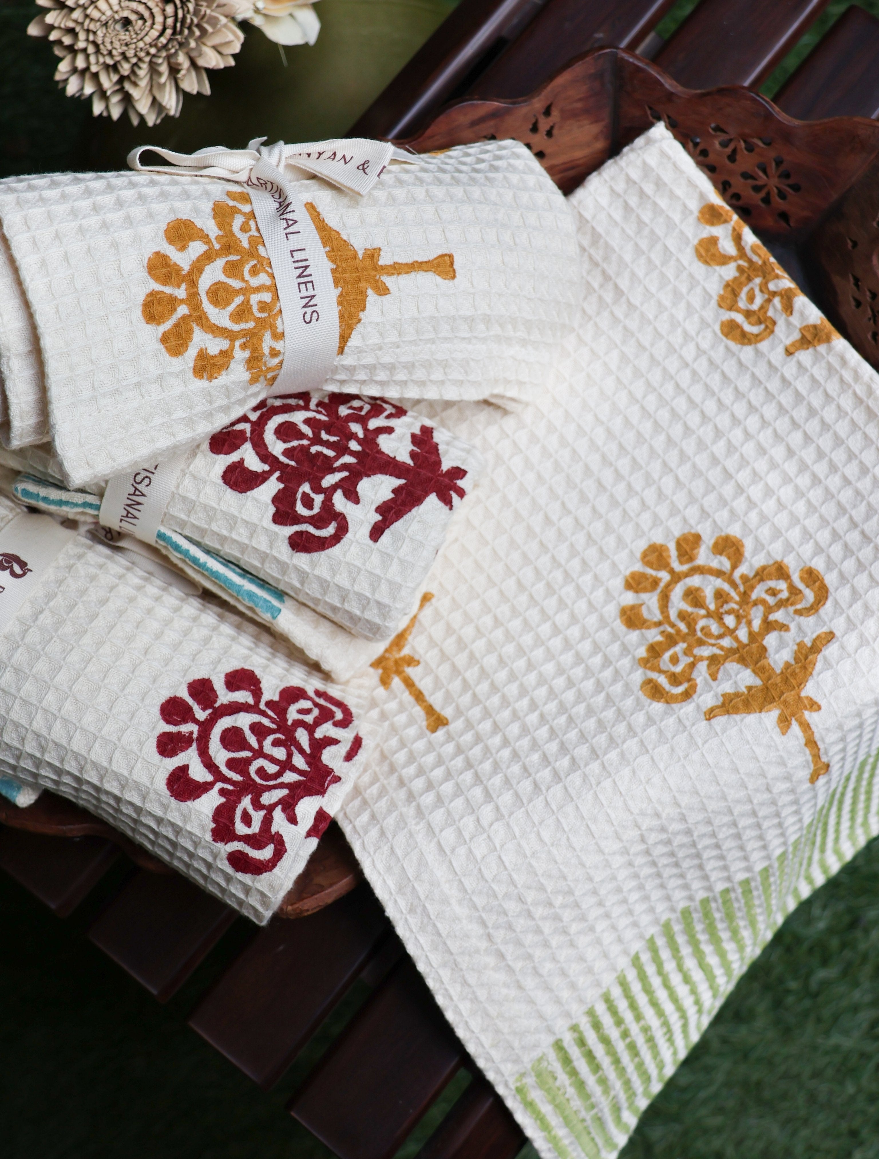 Harmony Cotton Waffle Kitchen Towels – Tawny Orange-zoom-2