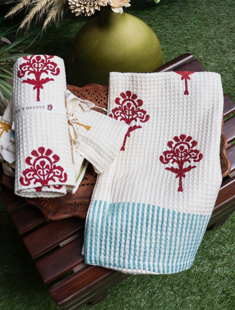 Harmony Cotton Waffle Kitchen Towels – Red Dahlia-zoom-