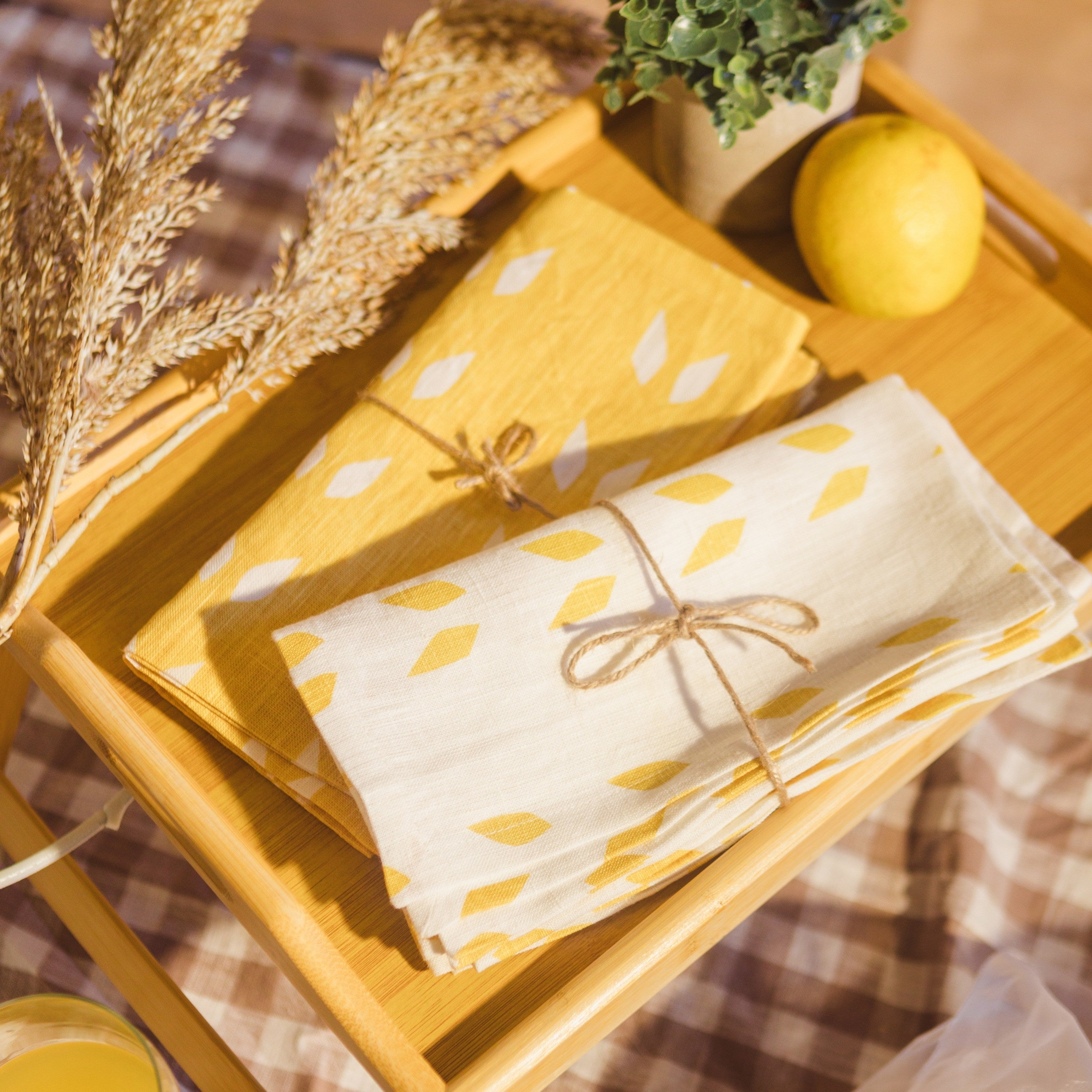 Terra – Pure Linen Table Napkins – White Mustard (Set of 2)-zoom-2