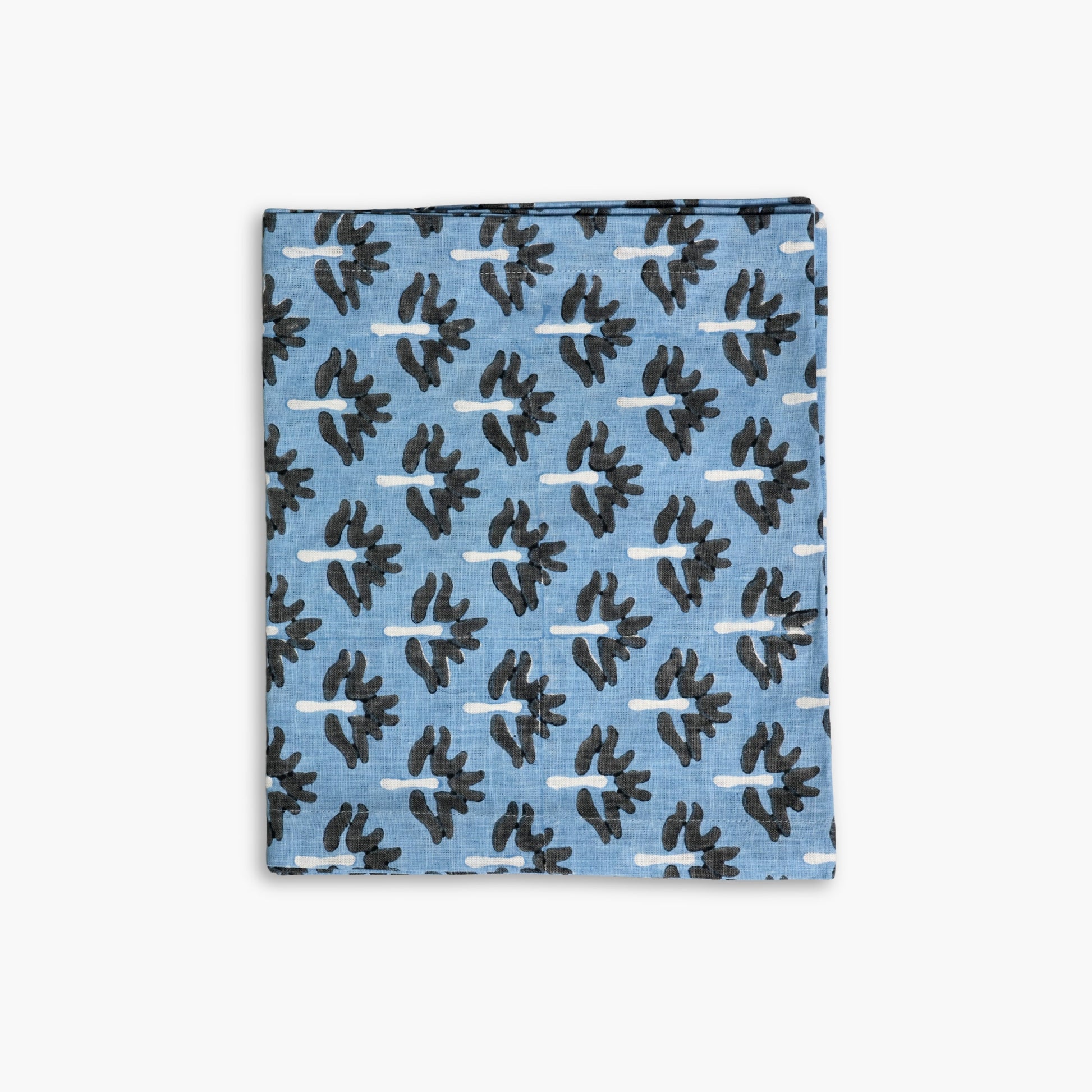 Zeenat Hand-Printed Linen Table Runner – Steel Blue-1