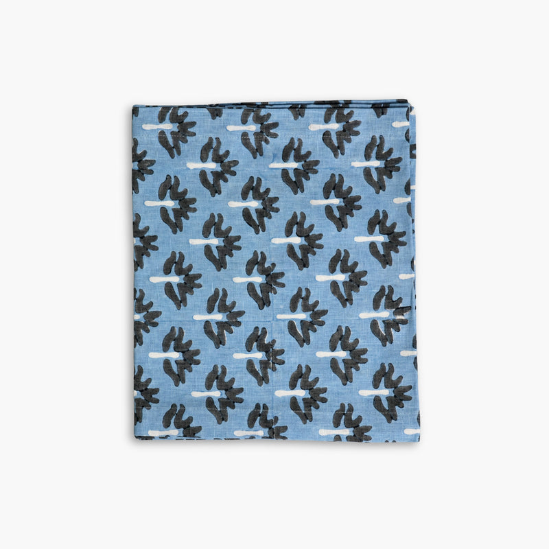 Zeenat Hand-Printed Linen Table Runner – Steel Blue-zoom-
