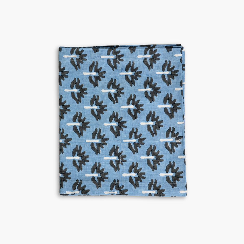 Zeenat Hand-Printed Linen Table Runner – Steel Blue