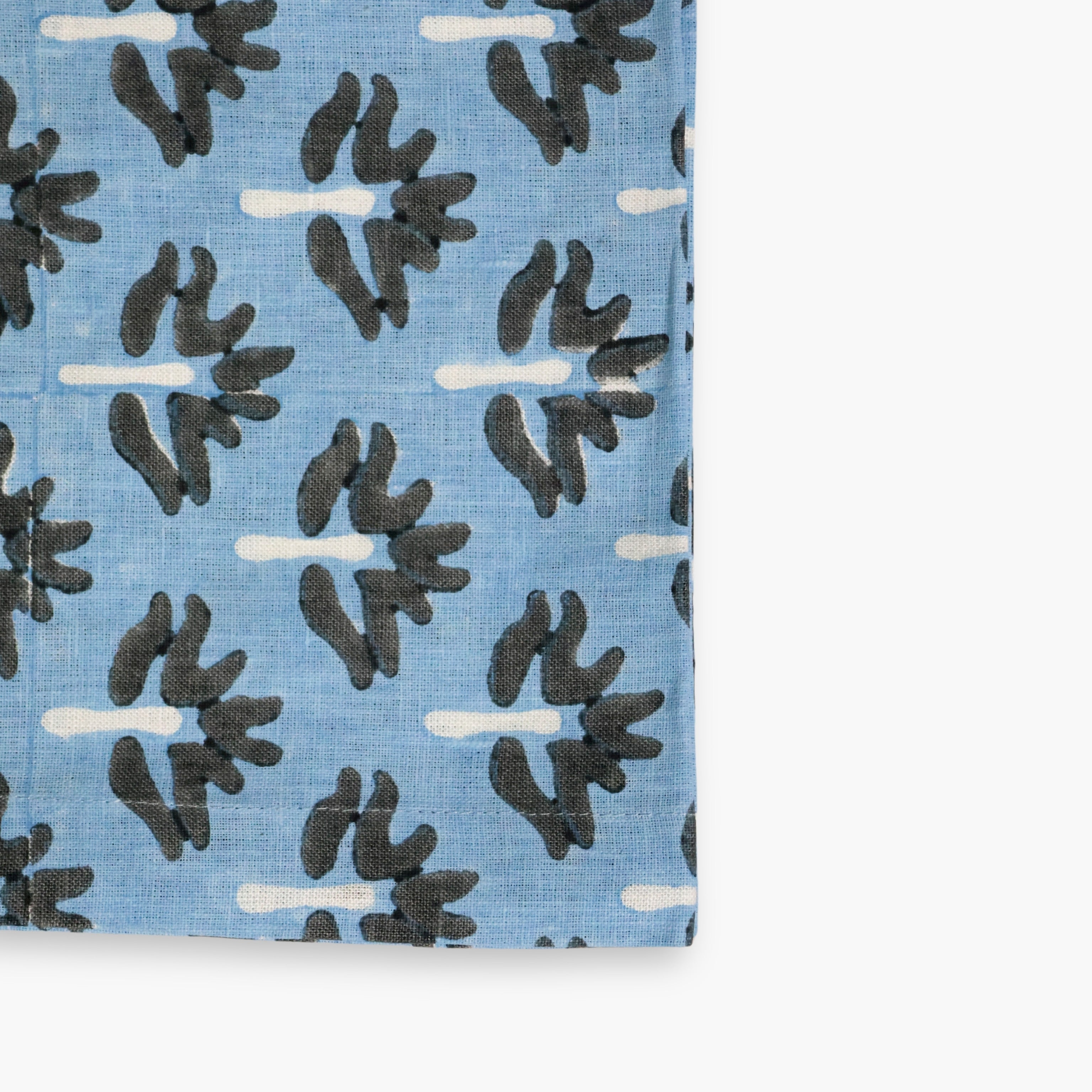 Zeenat Hand-Printed Linen Table Runner – Steel Blue-zoom-3