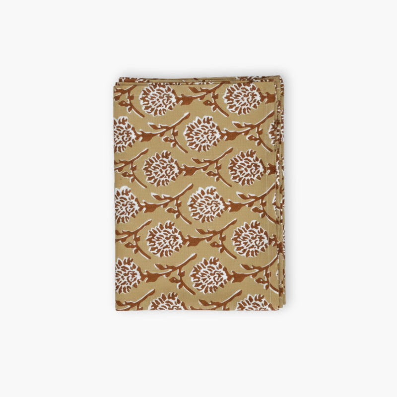 Nikhar Hand-Printed Linen Table Runner – Chai Brown-zoom-