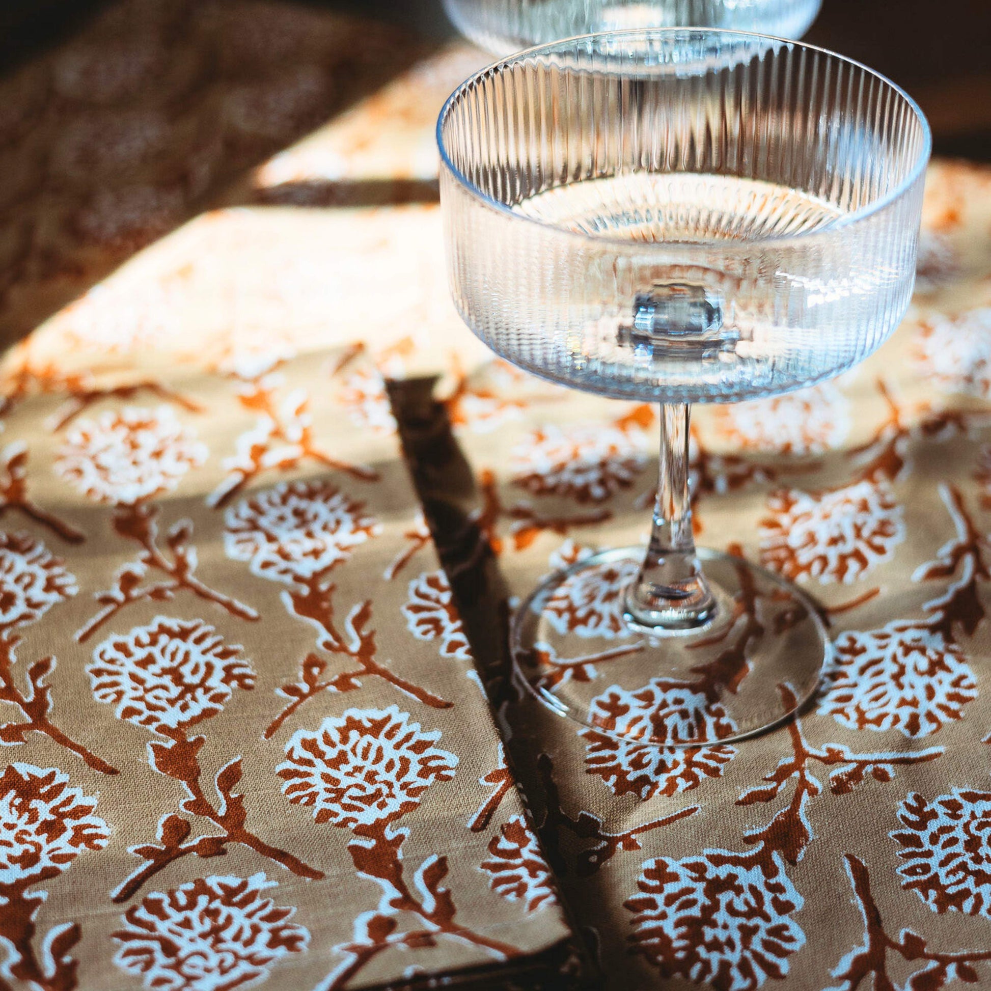 Nikhar Hand-Printed Linen Table Runner – Chai Brown-3