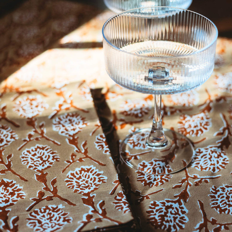 Nikhar Hand-Printed Linen Table Runner – Chai Brown-zoom-