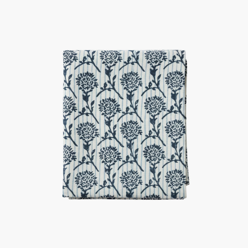 Nikhar Hand-Printed Linen Table Runner – Azure Blue-zoom-