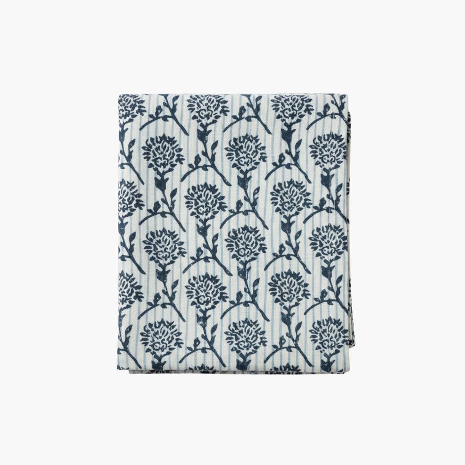 Nikhar Hand-Printed Linen Table Runner – Azure Blue