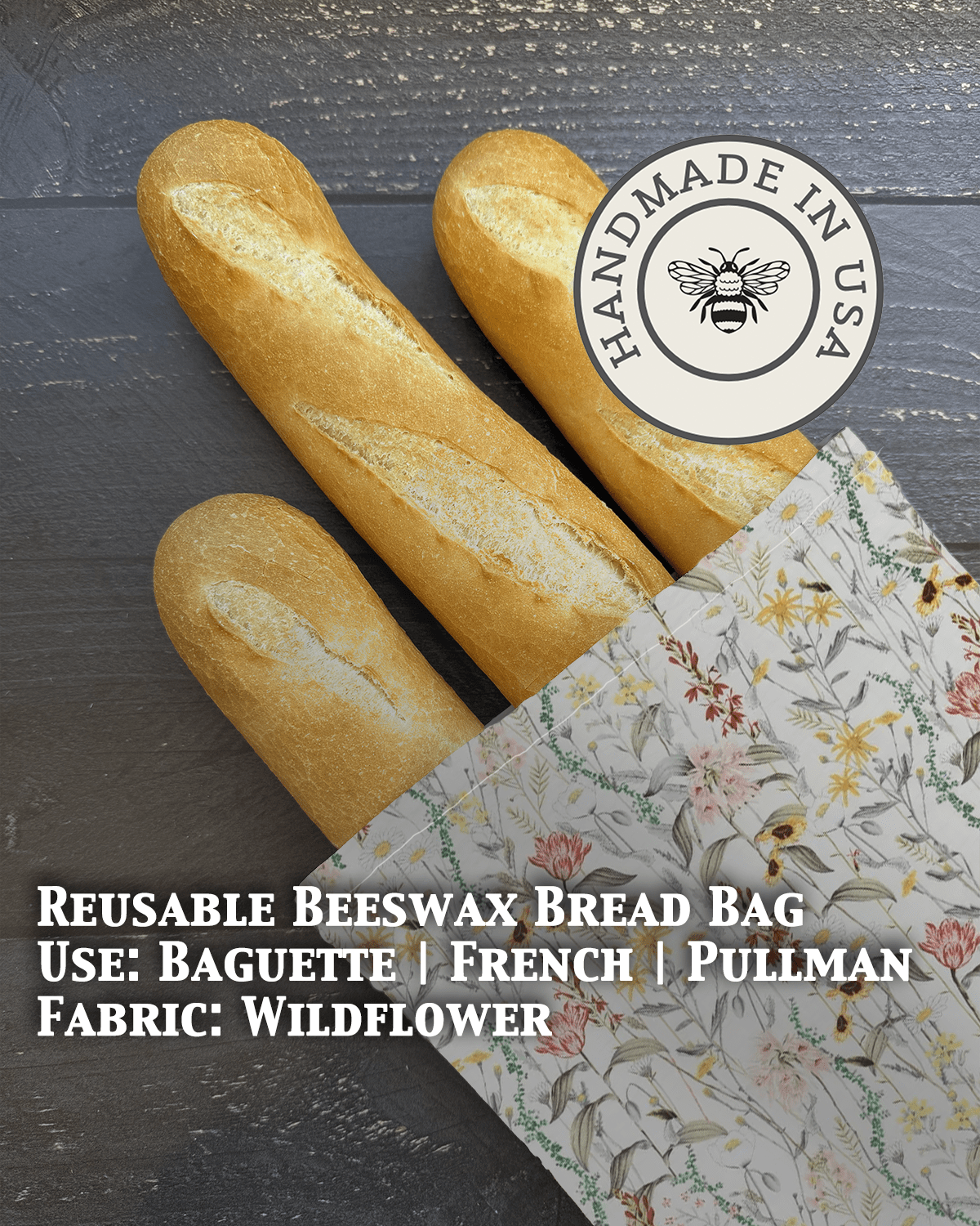 Baguette Beeswax Bread Bag | Reusable Cotton Storage - Aware House - Five Oaks Farm - 
