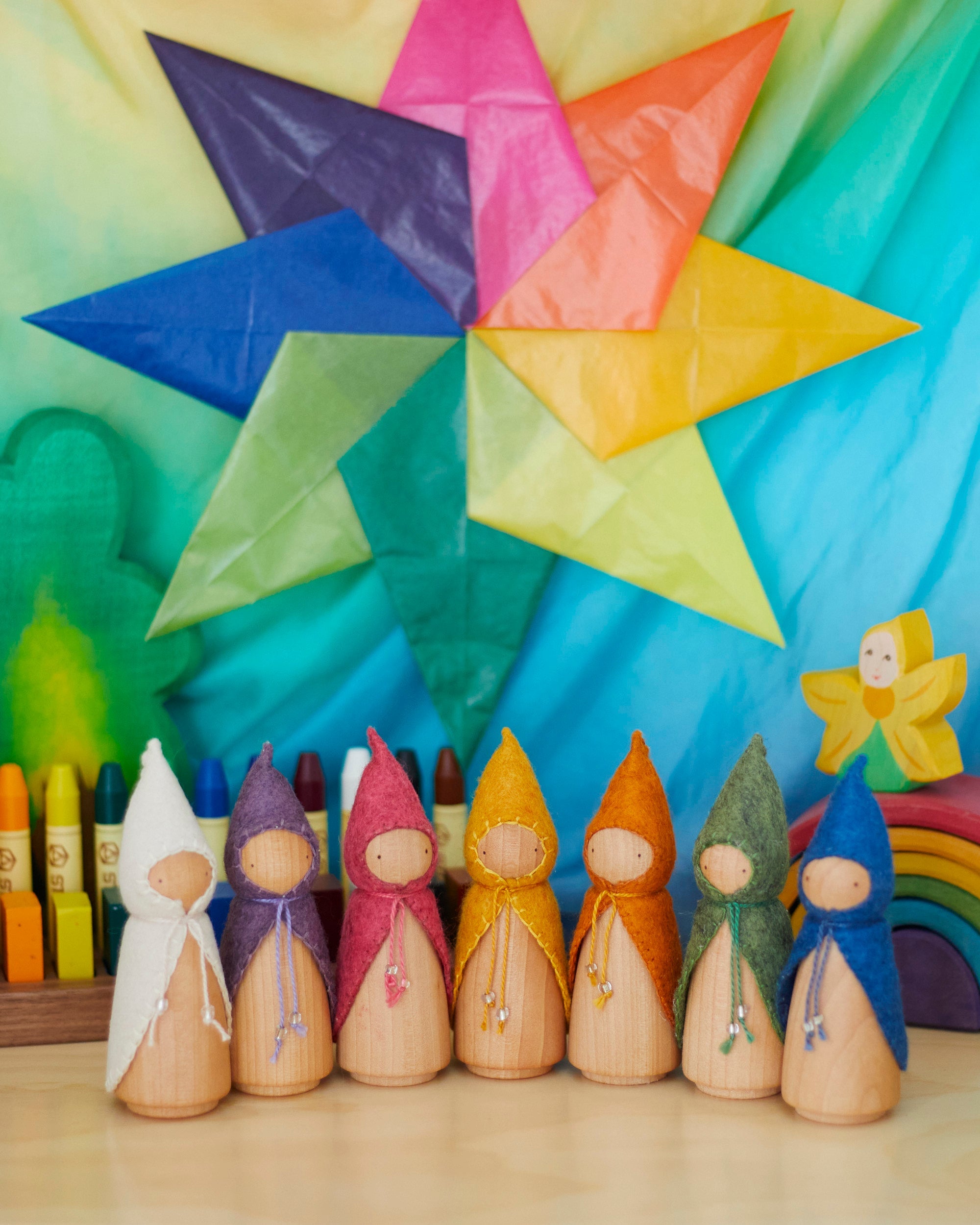 Colors of the Week Wooden Gnome Set