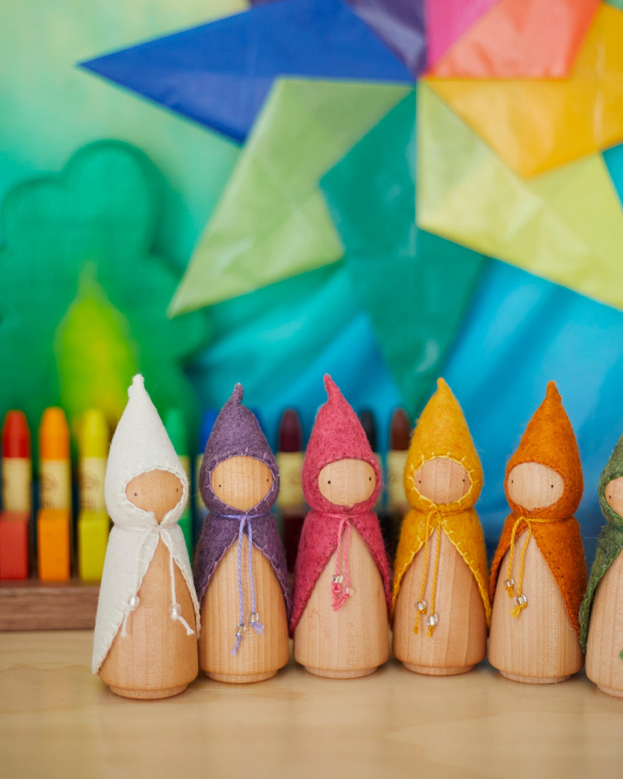 Colors of the Week Wooden Gnome Set