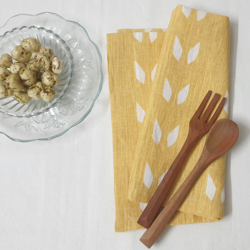 Terra – Pure Linen Table Napkins – Mustard White (Set of 2)-zoom-