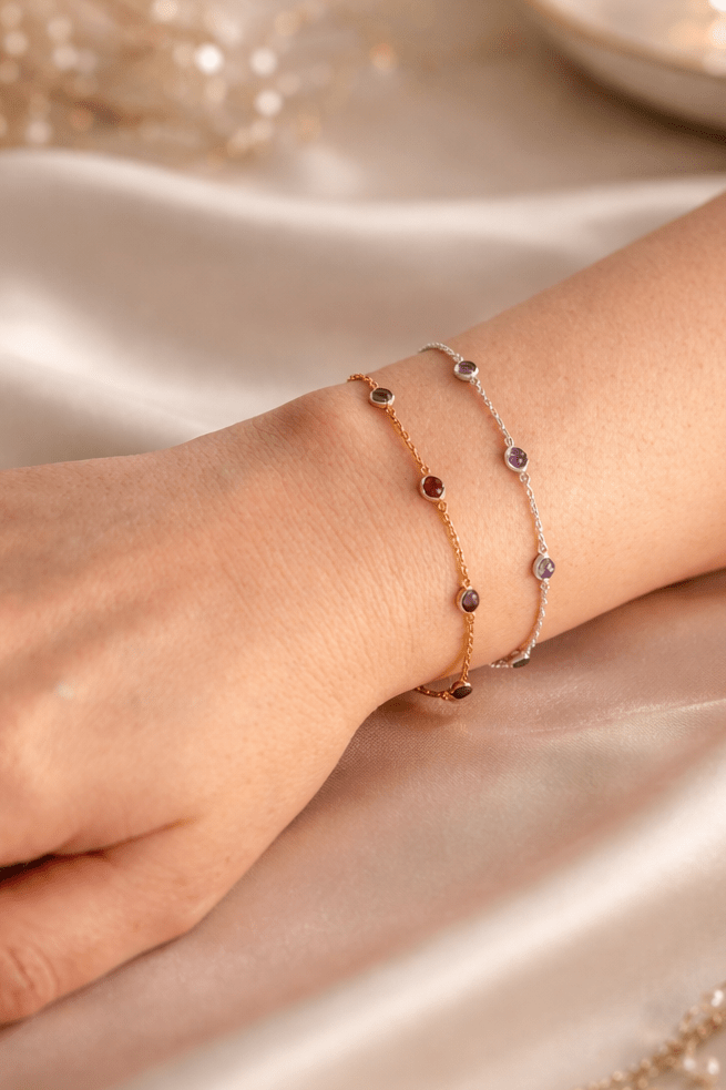 February Birthstone Amethyst Bracelet | Sterling Silver & Gold Gemstone Jewelry - Aware House